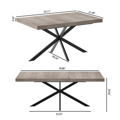 55.11inch-70.86inch Extendable Dining Table with Storage Box, Grey Retro Design