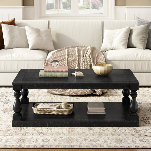 Vintage Coffee Table with Vase Column Legs Pine Veneer Center Table