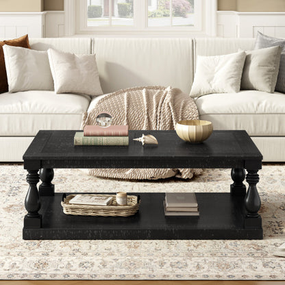 Vintage Coffee Table with Vase Column Legs Pine Veneer Center Table