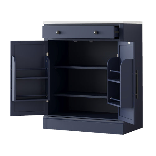 Modern Freestanding Kitchen Pantry,Buffet Food Storage, Coffee Bar Cabinet with Drawer, 2 Adjustable Shelves and 2 Door Shelves for Dining, Kitchen, Blue