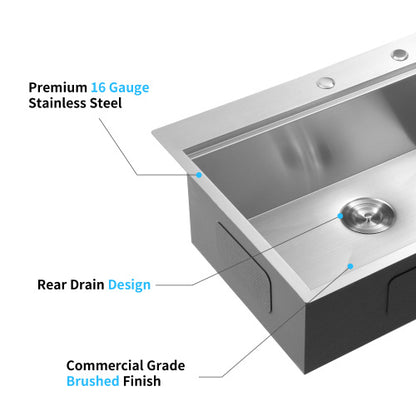 33x22x10"Drop-in Single Bowl Stainless Steel Kitchen Sink with Workstation