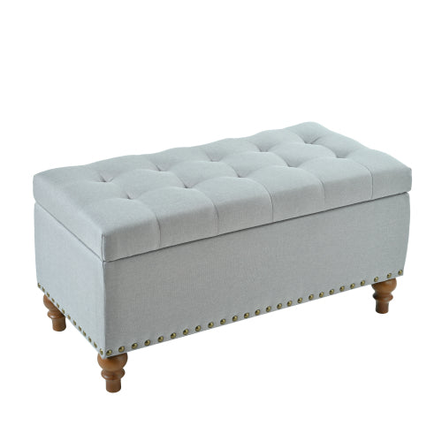 36.61 inch Linen Storage Ottoman Bench with Safety Hinge, Grey