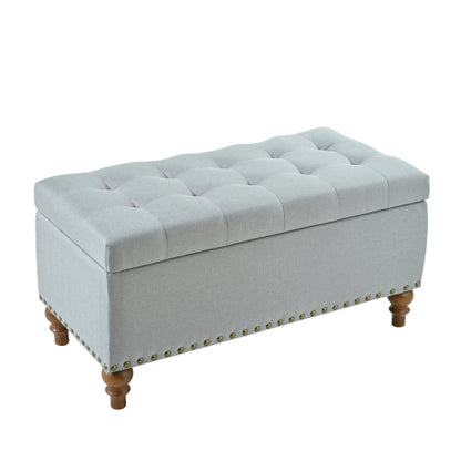 36.61 inch Linen Storage Ottoman Bench with Safety Hinge, Grey