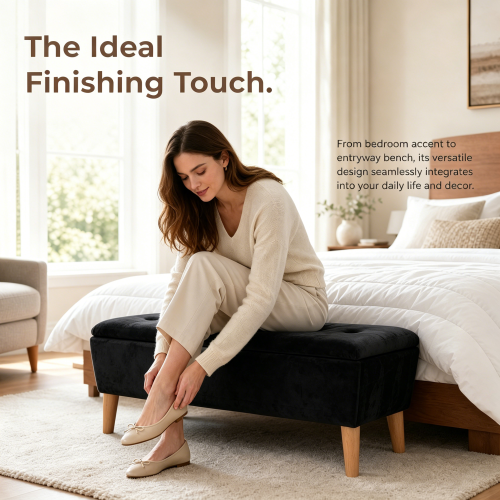 42 inch Linen Ottoman Bench with Wood Legs, Modern Entryway Seat