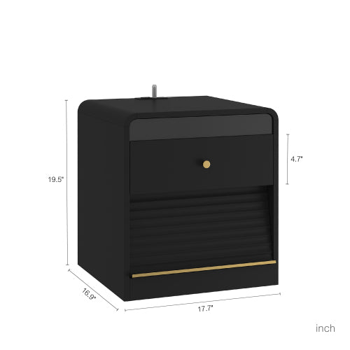 Black Smart Nightstand, Voice Control Night Light, Touch LED Strip & Charging Station