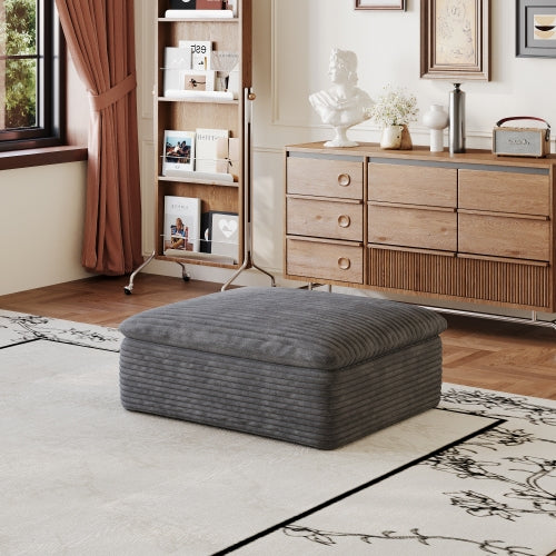 Dark Grey Plush Cotton Modular Ottoman, Compression Packed Sponge Foot Stool, No Wooden Frame Design