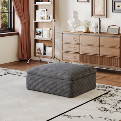 Dark Grey Plush Cotton Modular Ottoman, Compression Packed Sponge Foot Stool, No Wooden Frame Design