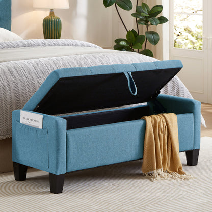 Ottoman with Storage, Storage Ottoman Bench with Safety Hinge 350 lb Weight, Upholstered Entryway Bench with Seating for Bedroom, Living Room - Light Blue