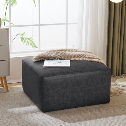 Black Square PU Leather Modular Ottoman, 29.5 inchW Sectional Footrest with Pocket Coil Spring Support