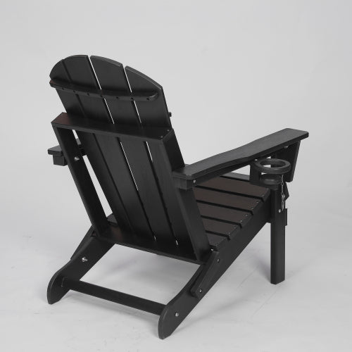 HDPE Folding  Chair with Dual Cup Holder - Composite  Chair with Wood Texture- Black