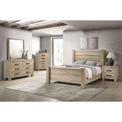 Weathered Oak 2 Drawer Nightstand, Rustic Farmhouse Bedside Table with Storage