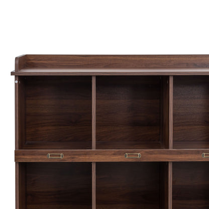 Walnut 10-Shelf Bookcase Cubby Storage Organizer Display Cabinet