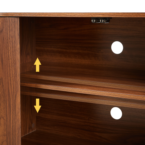 Walnut Wave Pattern Sideboard TV Stand 64 Inch Wide Storage Cabinet with Push to Open Doors