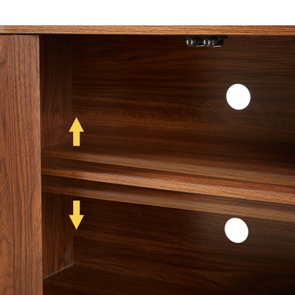Walnut Wave Pattern Sideboard TV Stand 64 Inch Wide Storage Cabinet with Push to Open Doors