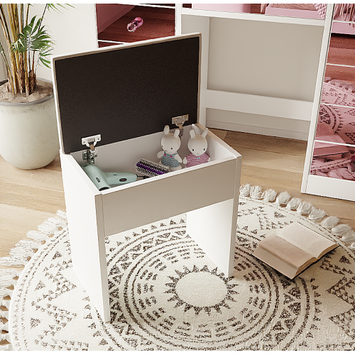 Vanity Desk with Glass Top and 11 Hollywood Bulbs, 3 Color Lighting Modes, Makeup Vanity with Pink Finish Drawers & Shelves, White Vanity Table with Stool for Bedroom