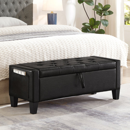 Ottoman with Storage, Storage Ottoman Bench with Safety Hinge 350 lbs Weight, Upholstered Entryway Bench with Seating for Bedroom, Living Room - Black