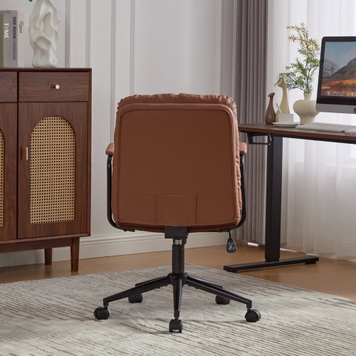 Office Chair,Mid Back Home Office Desk Task Chair with Wheels and Arms Ergonomic PU Leather Computer Rolling Swivel Chair with Padded Armrest,The back of the chair can recline 40°(Brown)
