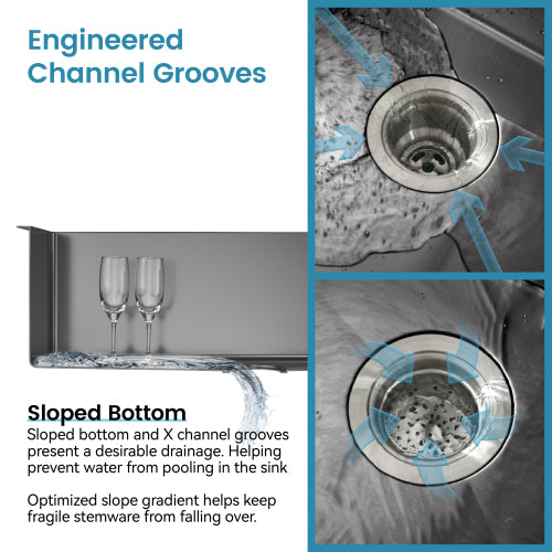 Stainless Steel Kitchen Sink, 27″x19″ Single Bowl, Undermount Handmade Sink in Black, with US Standard Drain and Hook