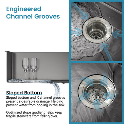 Stainless Steel Kitchen Sink, 27″x19″ Single Bowl, Undermount Handmade Sink in Black, with US Standard Drain and Hook