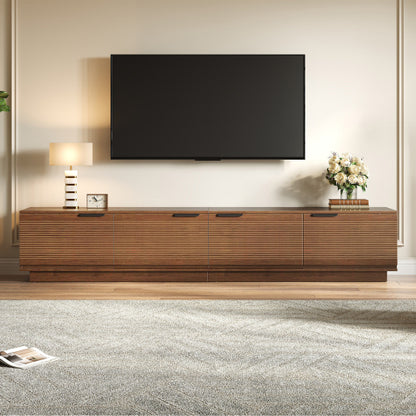 78.7 inch Walnut Sculpted Fluted Full Closed Legless TV Stand Media Console Fits Up To 85 inch TV