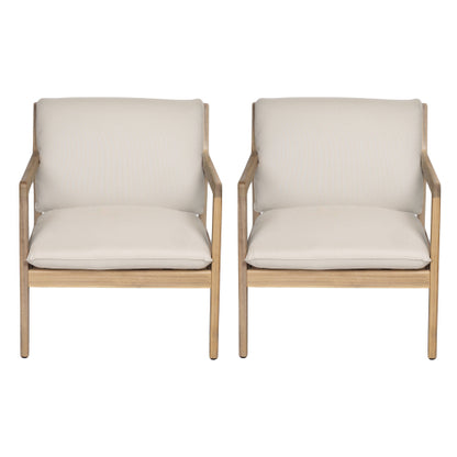 Outdoor Acacia Wood Armchair, Set of 2, Patio Club Chair with Cushions, Light Teak