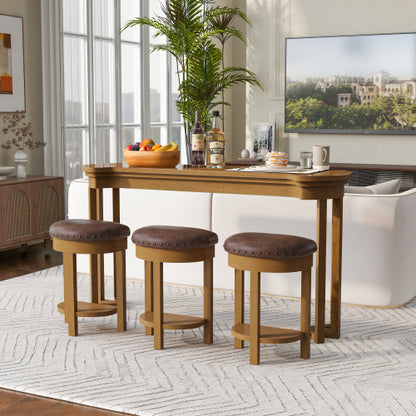 4 Piece Bar Table Set with3 PU Upholstered Bar Stools, Breakfast Table with 3 Padded Stools Solid Wood Counter Height Dining Table Set for Living Room, Dining Room. Natural