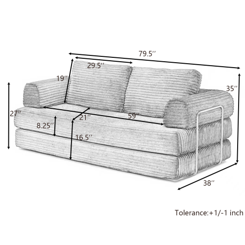 Green Corduroy 3in1 Folding Boneless Floor SofaBed with Pillows