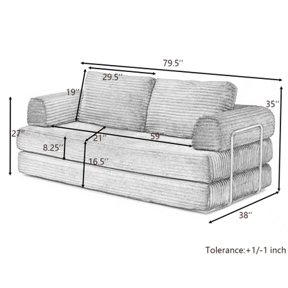 Green Corduroy 3in1 Folding Boneless Floor SofaBed with Pillows