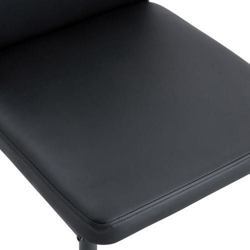 Striped Back PU Dining Chairs with Black Metal Legs, Set of 2, Black