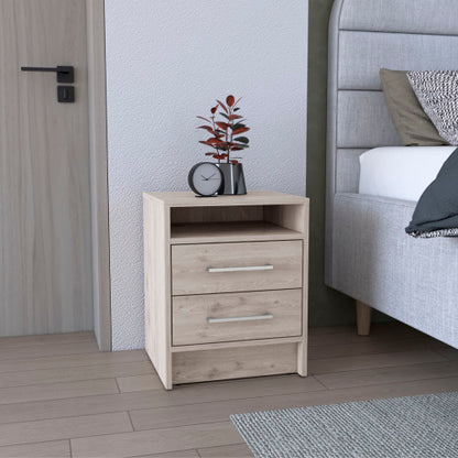 Light Gray 2-Drawer Nightstand with Top Shelf