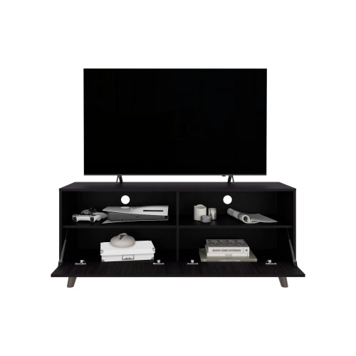 65 Inch Black Modern Patrick TV Stand with Dual Closed Doors & Central Open Storage Shelf