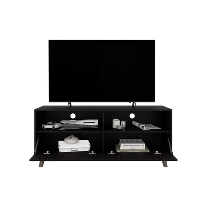 65 Inch Black Modern Patrick TV Stand with Dual Closed Doors & Central Open Storage Shelf