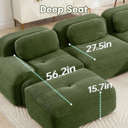 82'' loveseat sofa in luxuryCorduroy Fabric modular for free combo separation curved armrests ,anti-slip design high-resilience sponge fits living rooms bedrooms Audiovisual Room,Olive green