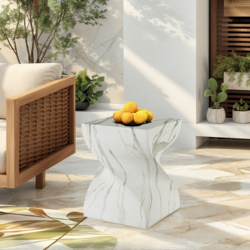 Cement Outdoor End Tables for Patio, GardenAccent Table Faux Terrazzo Accent Table, Modern Small Round Side Tablefor Outside, Tree Stump Garden Stool DrumTable indoor and Outdoor