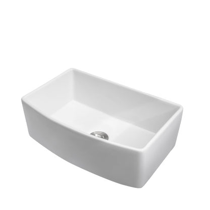 30" White Farmhouse Sink - 30 x 19 x 10 inch White Kitchen Sink Ceramic Porcelain Arch Edge Apron Front Single Bowl Farm Kitchen Sinks