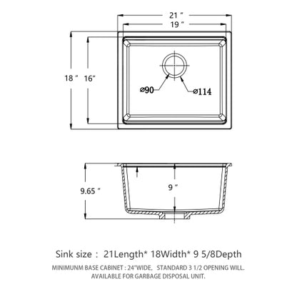 Quartz Kitchen Sink - 21x18" White granite composite Workstation undermount kitchen sink