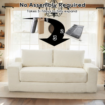 Beige Memory-Foam Convertible Compression Loveseat Sofa-Bed Corduroy No-Assembly Couch for Small Apartment