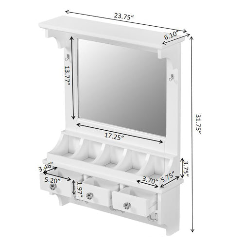 Floating Makeup Vanity with Big Mirror, Wall-Mounted Storage Vanity with Drawers, Pockets & Hooks, Space-Saving Decorative Home Organizer for Small Space, White