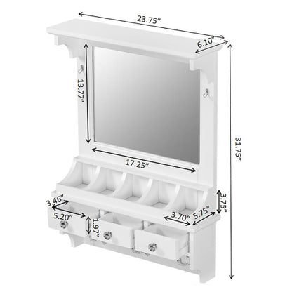 Floating Makeup Vanity with Big Mirror, Wall-Mounted Storage Vanity with Drawers, Pockets & Hooks, Space-Saving Decorative Home Organizer for Small Space, White
