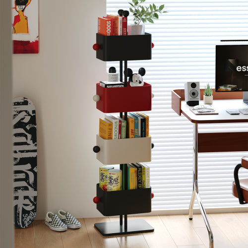Corner Iron Box Bookshelf Side Table Storage Rack Black Red
