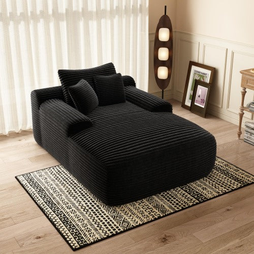 Black Convertible Plush Boneless Chaise Lounge Sleeper Sofa-Bed with Wide Armrest & Throw Pillows No-Assembly