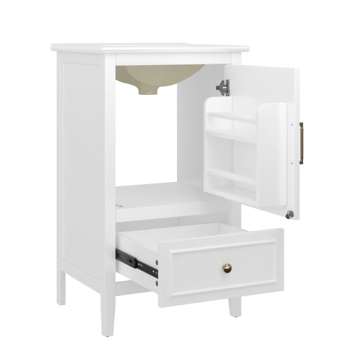 20" Bathroom Vanity with Sink, Bathroom Cabinet with A Door, Door Shelf Storage and Adiustable Foot Pads, A Drawer, White