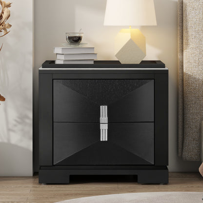 Mid-Century Modern Nightstand, 2 Drawers Wide Sofa Side Table,Wood Diamond Shaped End Table with Storage,Closet with Heavy Duty Base,Small Bedside Table for Bedroom,Living Room,Entrance,Black