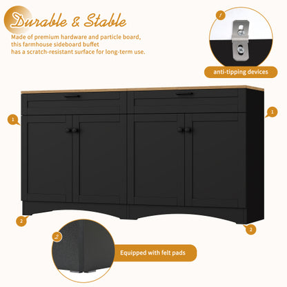 Black Farmhouse Wood Grain Top TV Stand With 2 Drawers For 70 Inch TV
