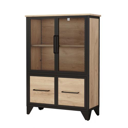 Black Metal Storage Cabinet with 4 Iron Doors