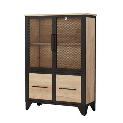 Black Metal Storage Cabinet with 4 Iron Doors