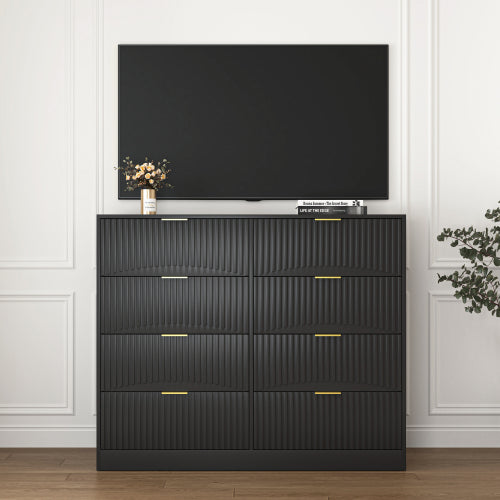 Modern 8 Drawers Dresser Chests for Bedroom,47.2" Wide Wood Chest of Drawers with Gold Metal Handle,Drawer Organizer for Bedroom,Living Room,Hallway and Entryway,Black
