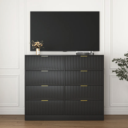 Modern 8 Drawers Dresser Chests for Bedroom,47.2" Wide Wood Chest of Drawers with Gold Metal Handle,Drawer Organizer for Bedroom,Living Room,Hallway and Entryway,Black