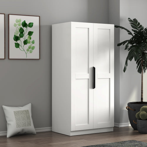 62.99 Inch White Freestanding Kitchen Pantry Cabinet Multi-Layer Partition Melamine Finish Household Storage Sideboard