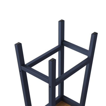 Set of 2 Navy Blue Solid Wood A-Frame Counter Bar Stools, 25.6 inch  Height, Footrest, 220lbs Capacity